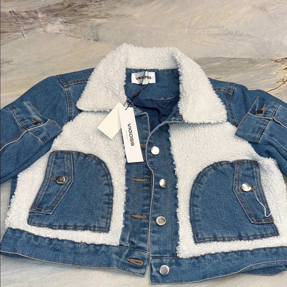 Vigoss Blue Denim Jacket with White Sherpa size small NEW with tags! NWT